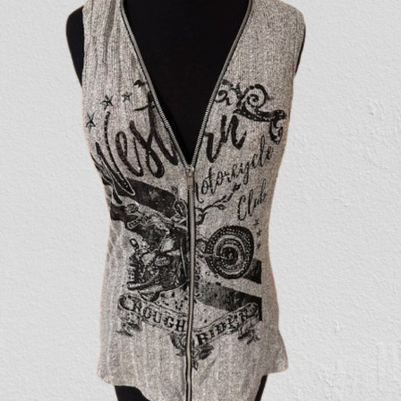"Westin Motorcycle Club Rough Riders" Grey Sleeveless Top - Picture 7 of 9